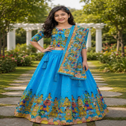 Girls' Printed Chinnon Lehenga Choli with Dupatta